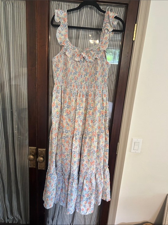 Old Navy Dresses & Skirts - Old Navy Floral Ruffle Maxi Dress in Light Blue & Peach